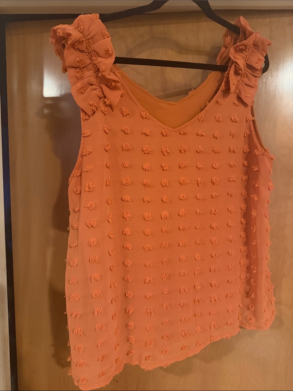 SHEIN Orange Textured Ruffle Sleeve V-Neck Tank